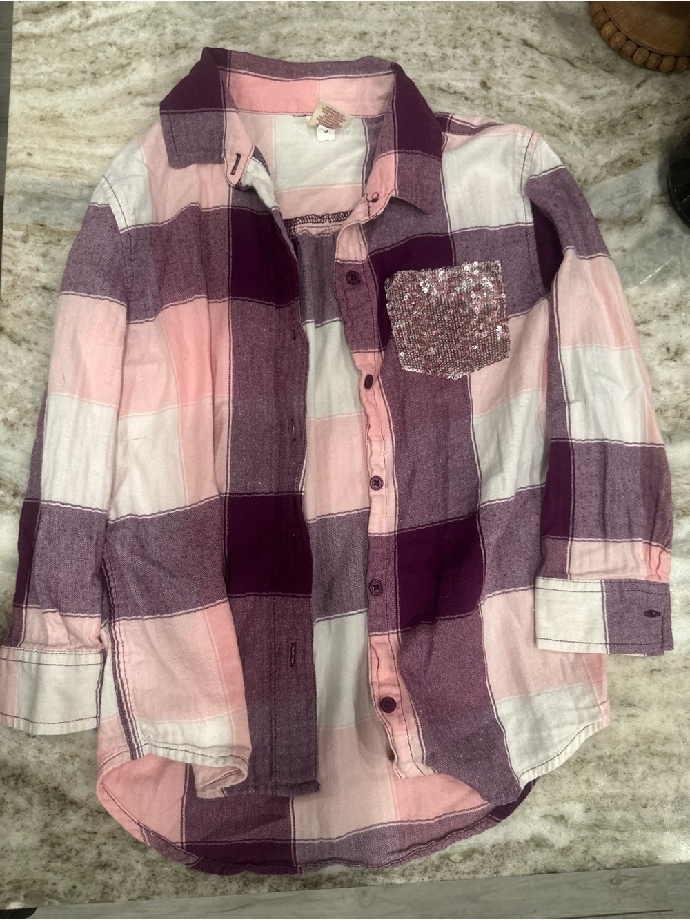 Arizona Jean Company Pink & Purple Plaid Button-Down with Sequin Pocket